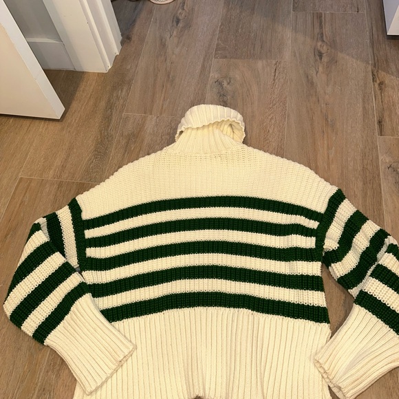 Madewell Cream & Green Striped Turtleneck Sweater XS Cozy - Picture 3 of 3